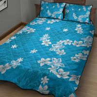 Hawaii Monstera Deliciosa Quilt Bed Set Blue Plumeria Polynesian Pattern LT05 - Polynesian Pride