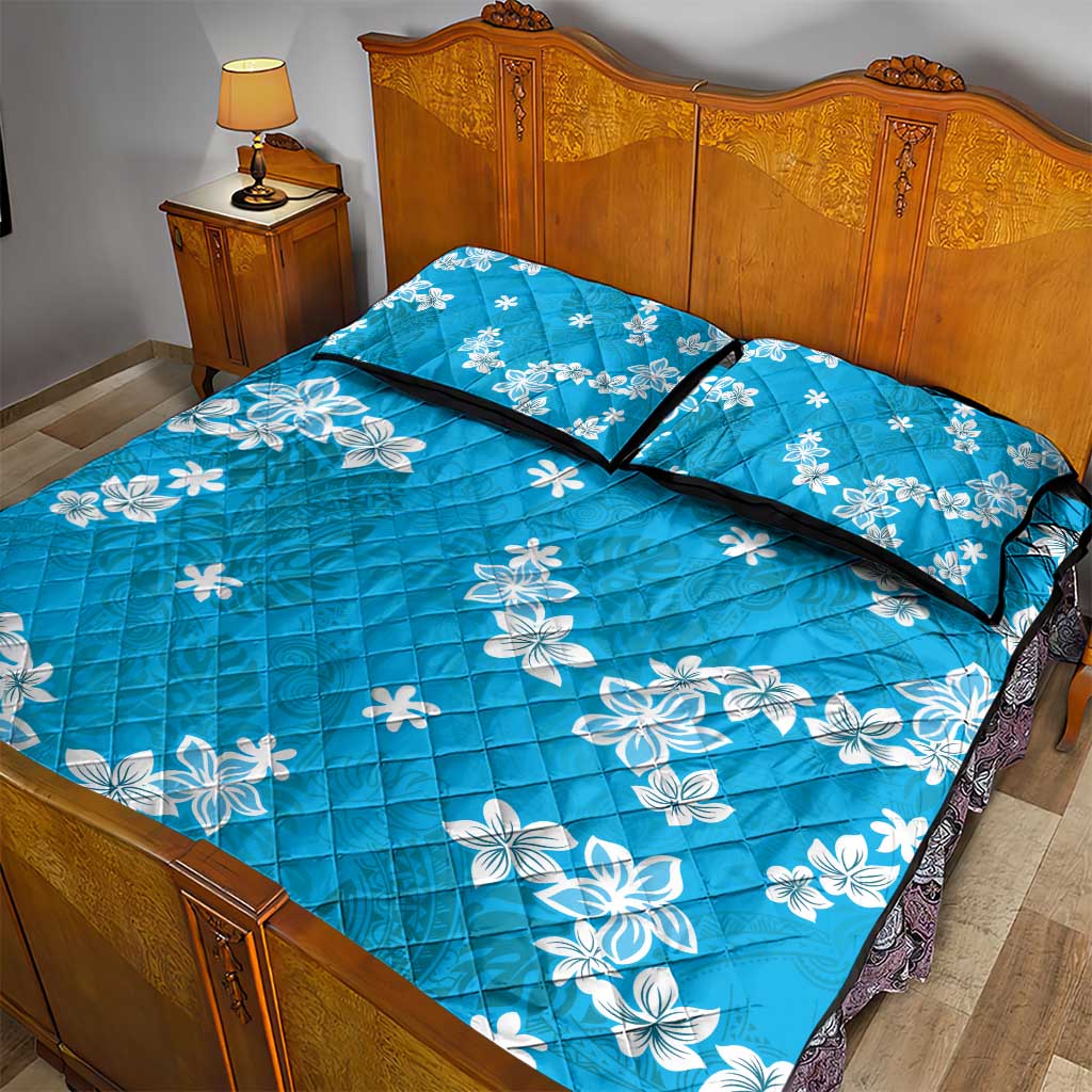 Hawaii Monstera Deliciosa Quilt Bed Set Blue Plumeria Polynesian Pattern LT05 - Polynesian Pride