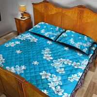 Hawaii Monstera Deliciosa Quilt Bed Set Blue Plumeria Polynesian Pattern LT05 - Polynesian Pride