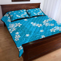 Hawaii Monstera Deliciosa Quilt Bed Set Blue Plumeria Polynesian Pattern LT05 - Polynesian Pride