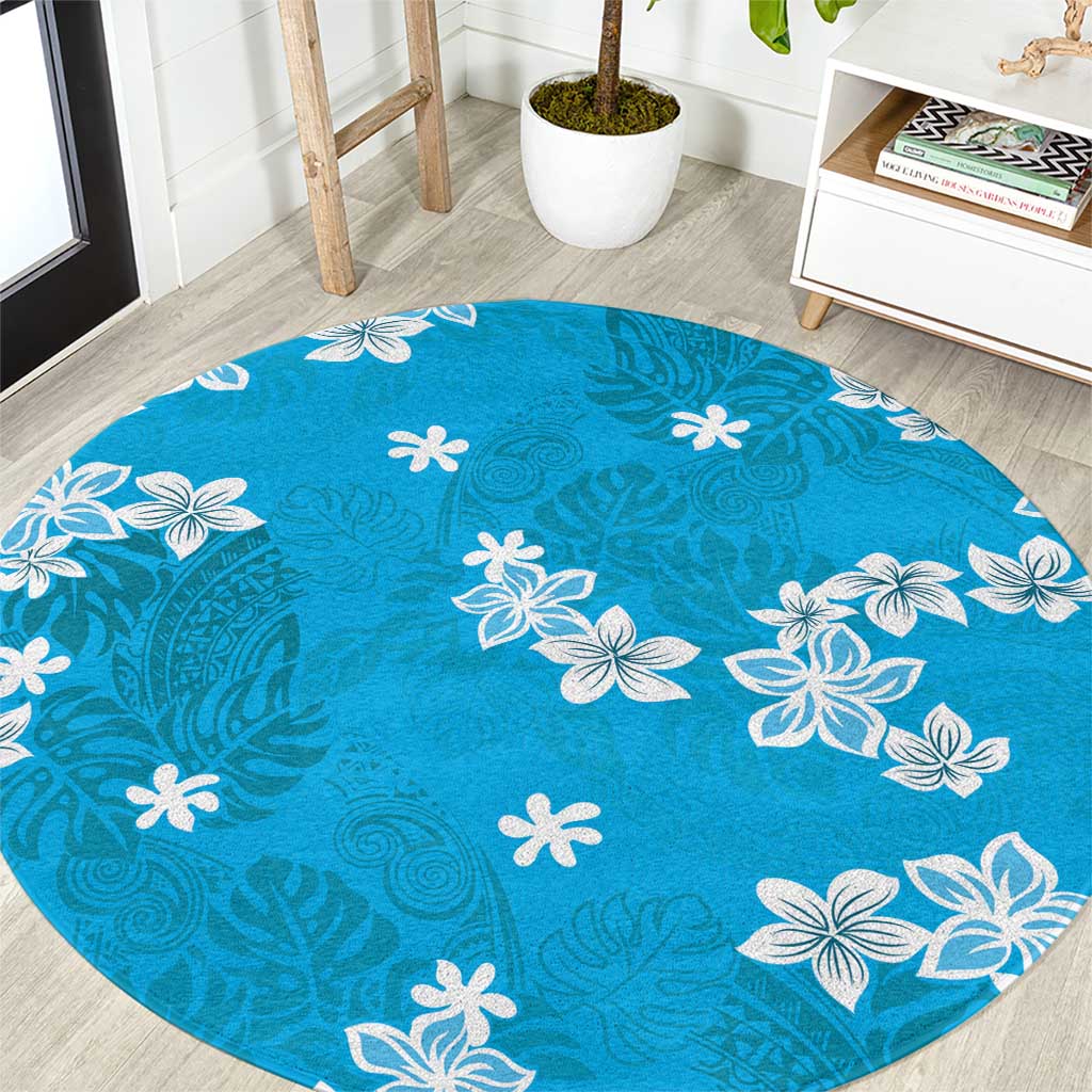 Hawaii Monstera Deliciosa Round Carpet Blue Plumeria Polynesian Pattern LT05 Blue - Polynesian Pride