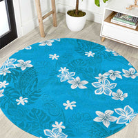 Hawaii Monstera Deliciosa Round Carpet Blue Plumeria Polynesian Pattern LT05 Blue - Polynesian Pride