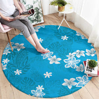 Hawaii Monstera Deliciosa Round Carpet Blue Plumeria Polynesian Pattern LT05 - Polynesian Pride