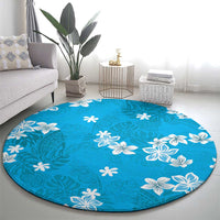 Hawaii Monstera Deliciosa Round Carpet Blue Plumeria Polynesian Pattern LT05 - Polynesian Pride