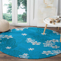 Hawaii Monstera Deliciosa Round Carpet Blue Plumeria Polynesian Pattern LT05 - Polynesian Pride