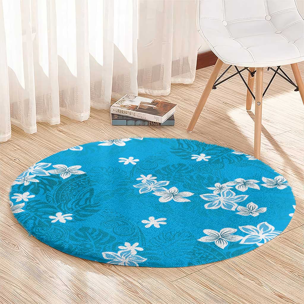Hawaii Monstera Deliciosa Round Carpet Blue Plumeria Polynesian Pattern LT05 - Polynesian Pride