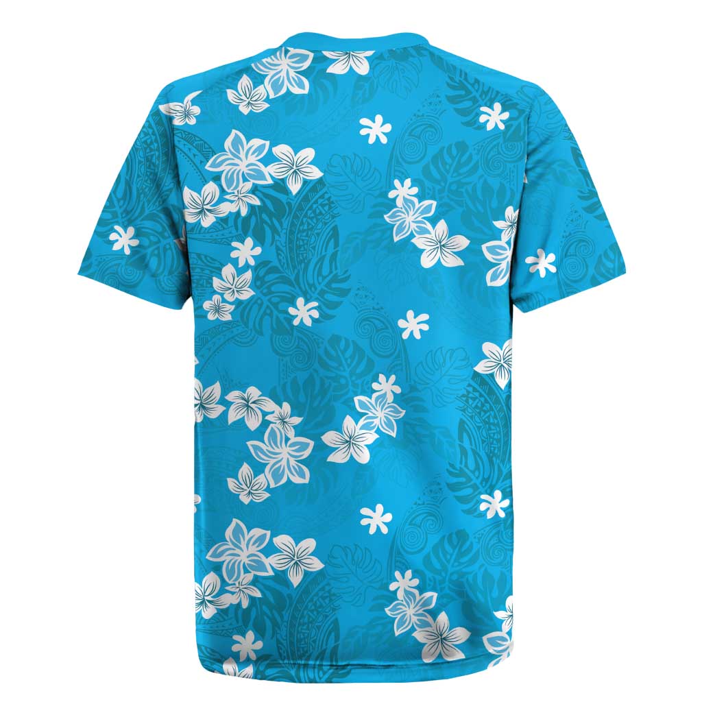 Hawaii Monstera Deliciosa Rugby Jersey Blue Plumeria Polynesian Pattern LT05 - Polynesian Pride