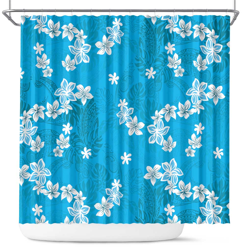 Hawaii Monstera Deliciosa Shower Curtain Blue Plumeria Polynesian Pattern LT05 Blue - Polynesian Pride
