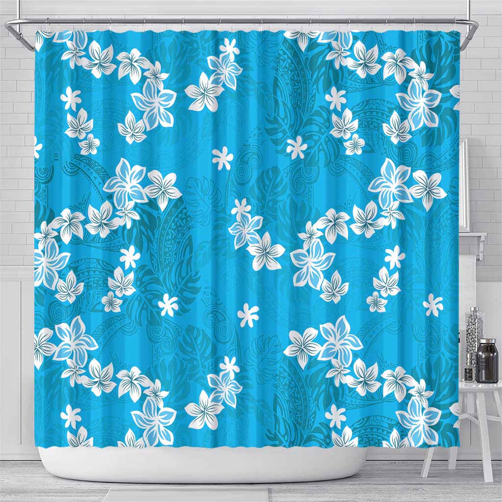 Hawaii Monstera Deliciosa Shower Curtain Blue Plumeria Polynesian Pattern LT05 - Polynesian Pride