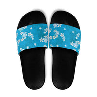 Hawaii Monstera Deliciosa Slide Sandals Blue Plumeria Polynesian Pattern LT05 Blue - Polynesian Pride
