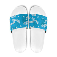 Hawaii Monstera Deliciosa Slide Sandals Blue Plumeria Polynesian Pattern LT05 Blue - Polynesian Pride
