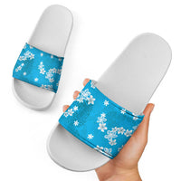 Hawaii Monstera Deliciosa Slide Sandals Blue Plumeria Polynesian Pattern LT05 - Polynesian Pride