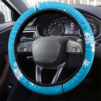 Hawaii Monstera Deliciosa Steering Wheel Cover Blue Plumeria Polynesian Pattern LT05 - Polynesian Pride