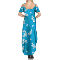 Hawaii Monstera Deliciosa Summer Maxi Dress Blue Plumeria Polynesian Pattern LT05 - Polynesian Pride