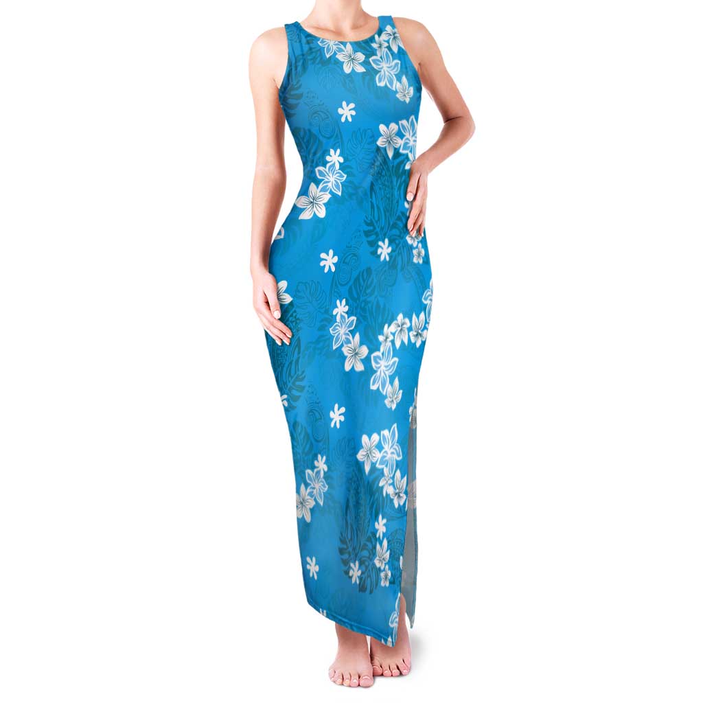 Hawaii Monstera Deliciosa Tank Maxi Dress Blue Plumeria Polynesian Pattern LT05 Women Blue - Polynesian Pride
