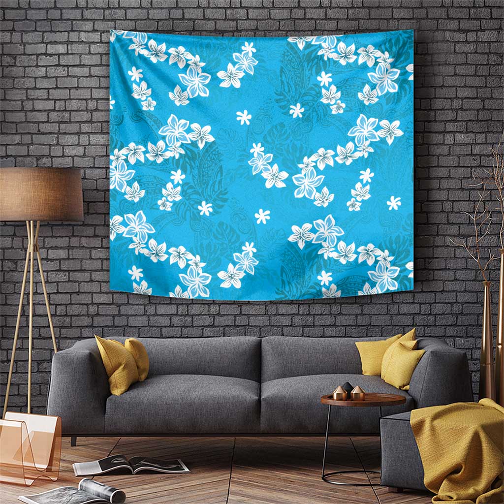 Hawaii Monstera Deliciosa Tapestry Blue Plumeria Polynesian Pattern LT05 Blue - Polynesian Pride