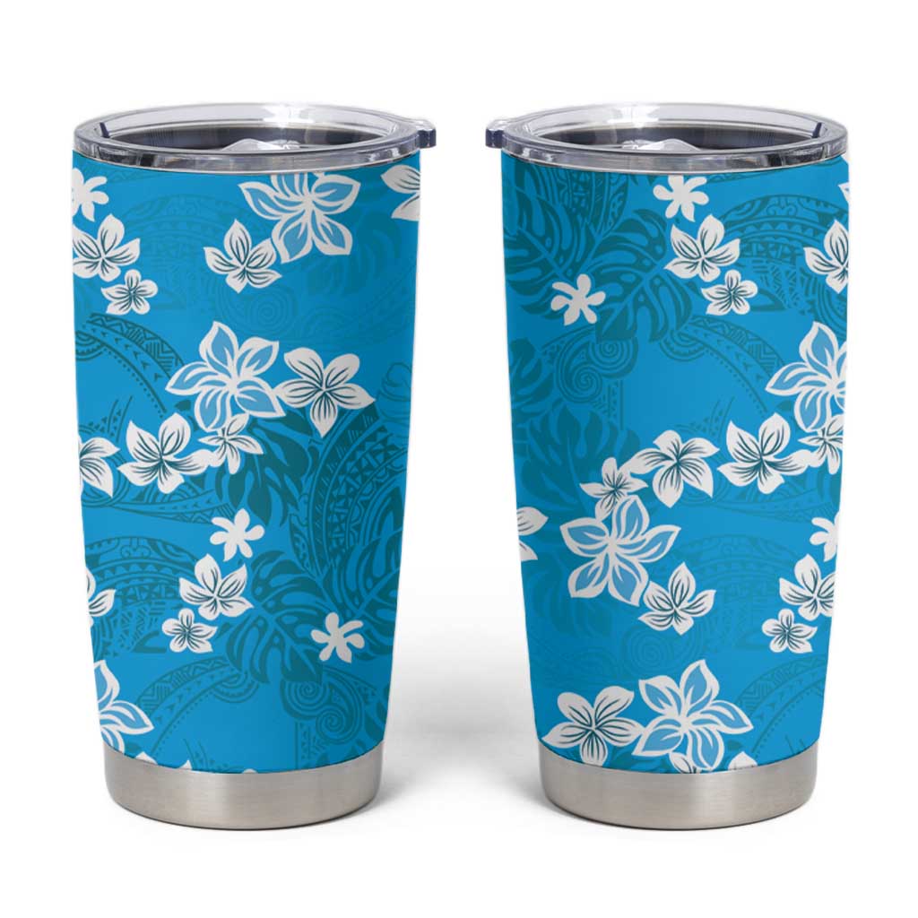 Hawaii Monstera Deliciosa Tumbler Cup Blue Plumeria Polynesian Pattern LT05 Blue - Polynesian Pride