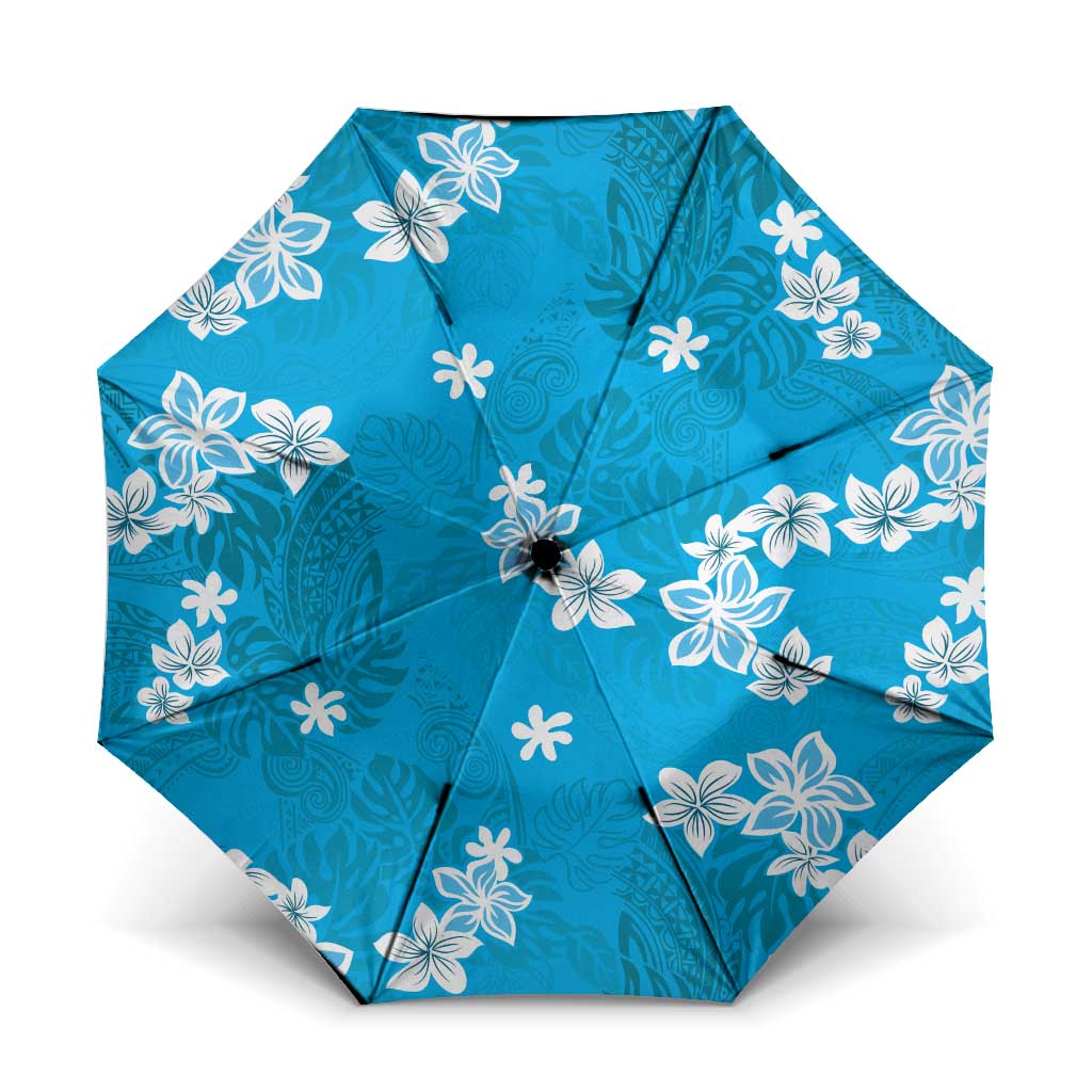 Hawaii Monstera Deliciosa Umbrella Blue Plumeria Polynesian Pattern LT05 One Size Folded 11.42 inch Opened Diameter 37.4 inch Blue - Polynesian Pride