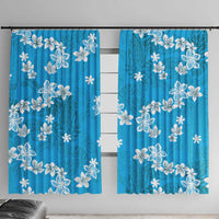 Hawaii Monstera Deliciosa Window Curtain Blue Plumeria Polynesian Pattern LT05 With Hooks Blue - Polynesian Pride