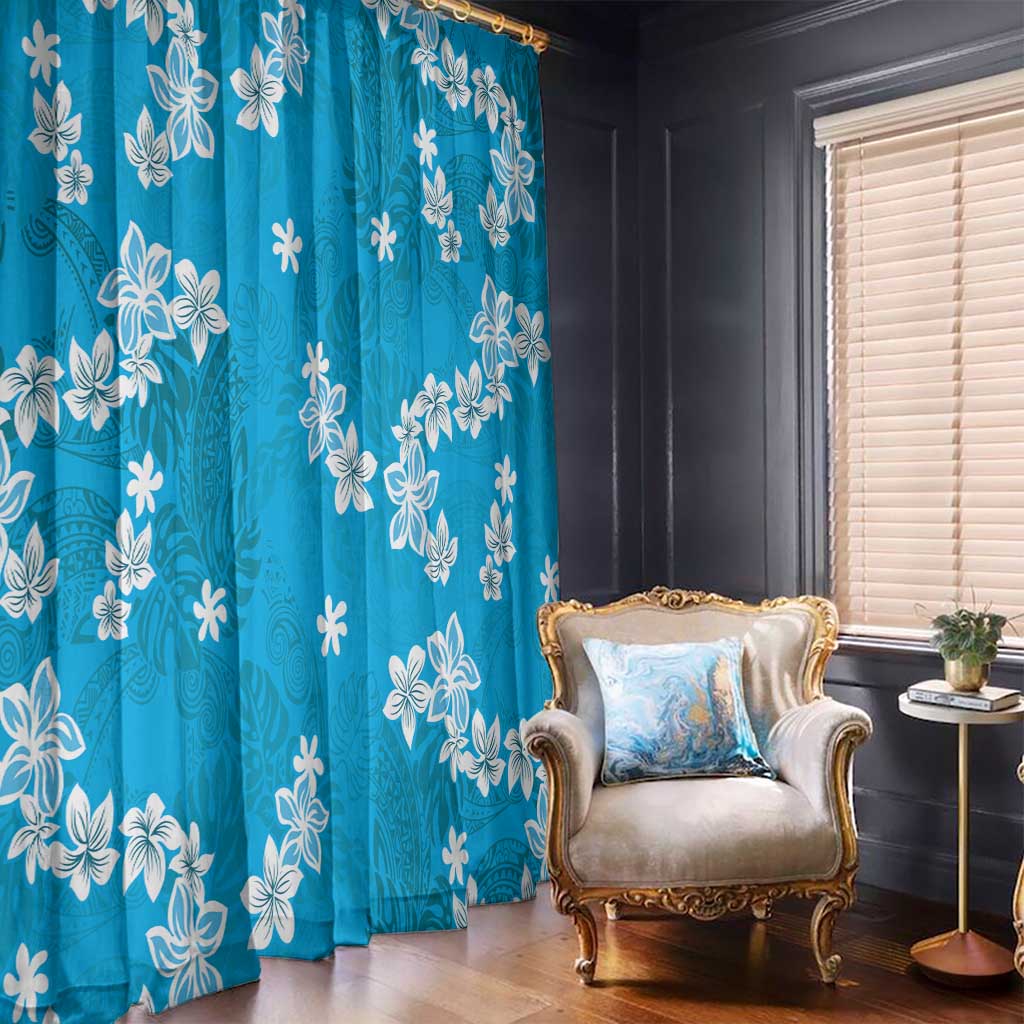 Hawaii Monstera Deliciosa Window Curtain Blue Plumeria Polynesian Pattern LT05 - Polynesian Pride