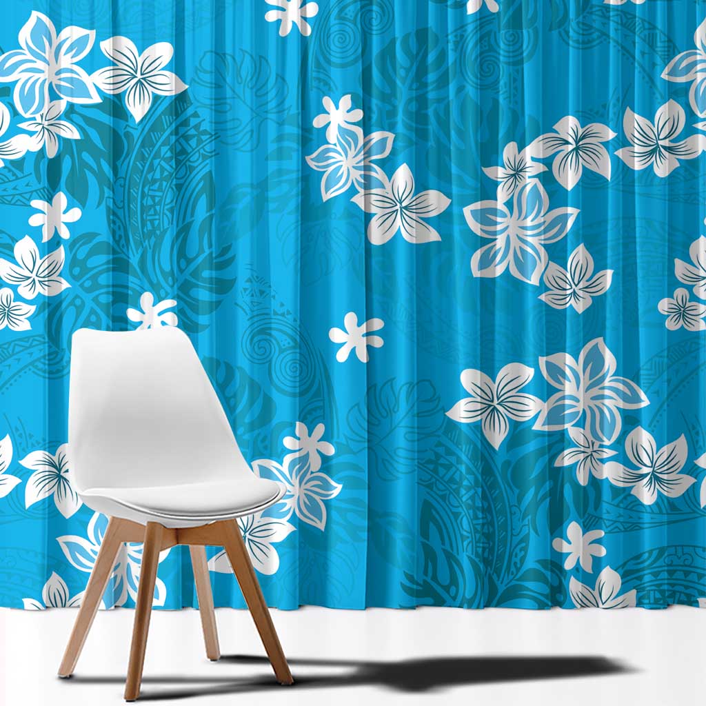 Hawaii Monstera Deliciosa Window Curtain Blue Plumeria Polynesian Pattern LT05 - Polynesian Pride