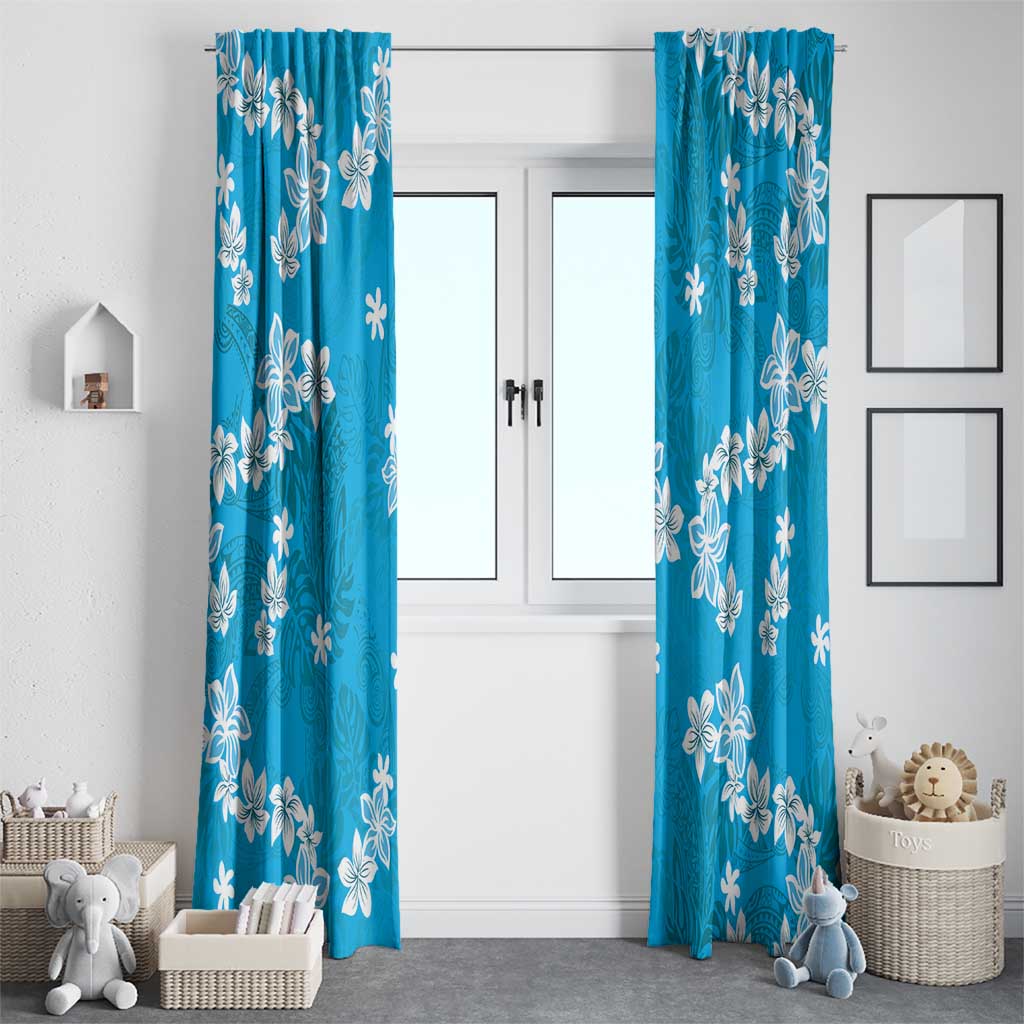 Hawaii Monstera Deliciosa Window Curtain Blue Plumeria Polynesian Pattern LT05 - Polynesian Pride