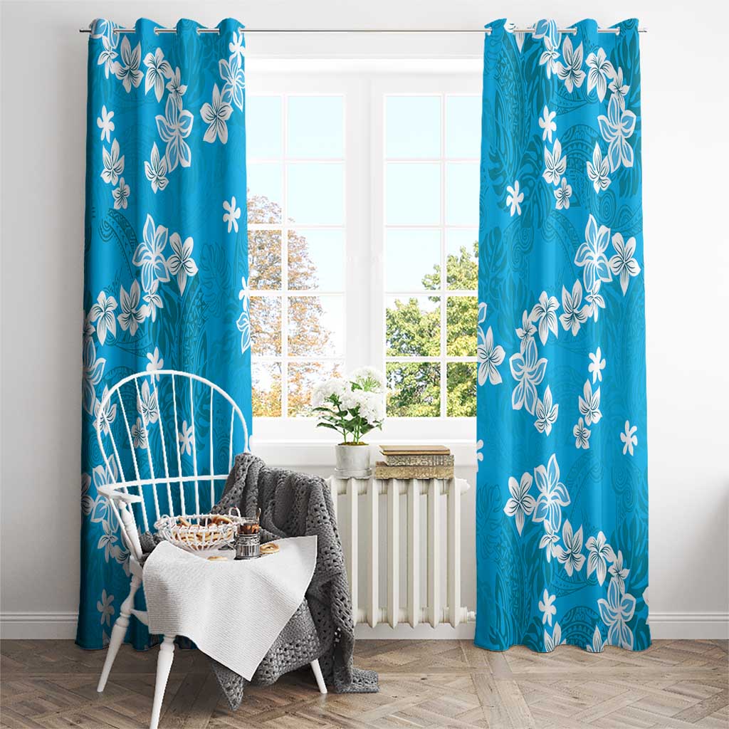 Hawaii Monstera Deliciosa Window Curtain Blue Plumeria Polynesian Pattern LT05 - Polynesian Pride