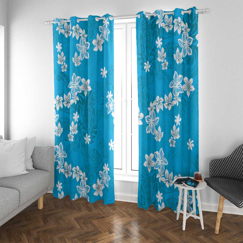 Hawaii Monstera Deliciosa Window Curtain Blue Plumeria Polynesian Pattern LT05 With Grommets Blue - Polynesian Pride