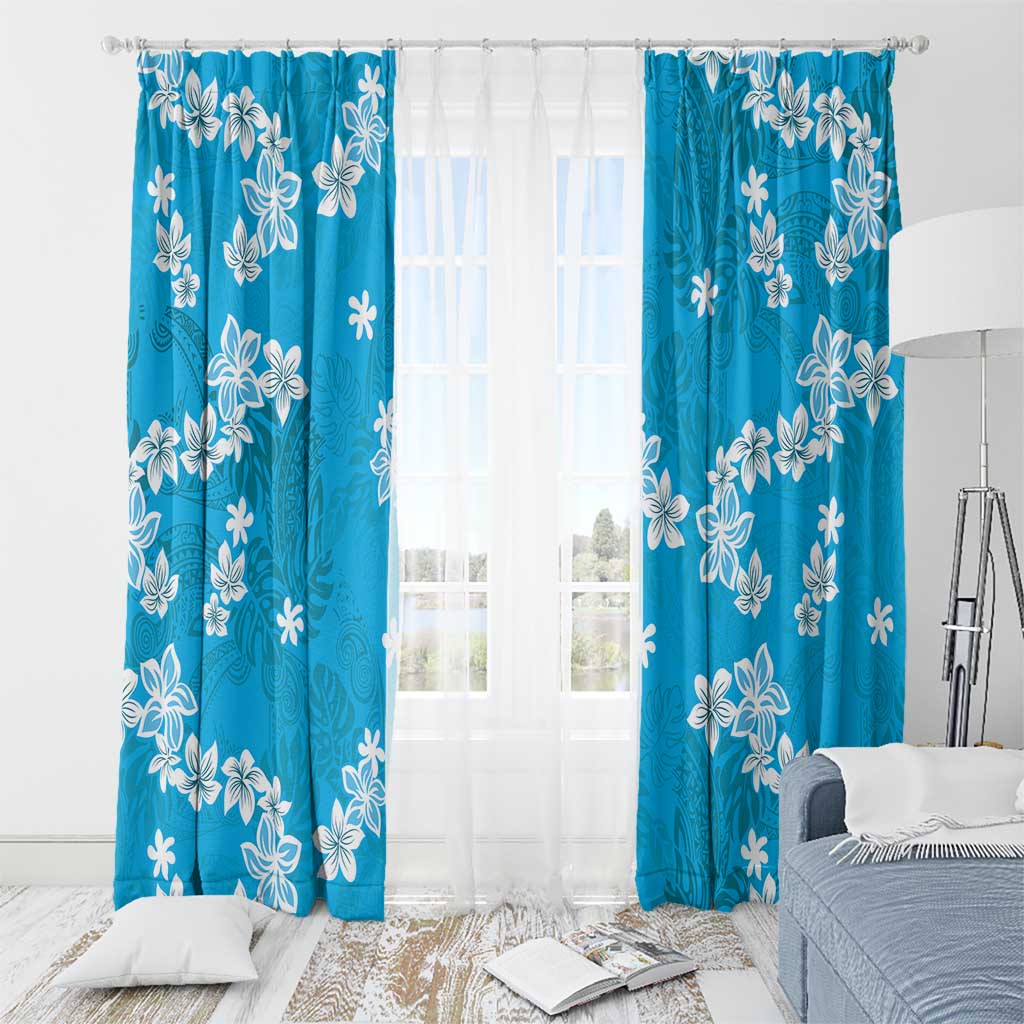 Hawaii Monstera Deliciosa Window Curtain Blue Plumeria Polynesian Pattern LT05 - Polynesian Pride