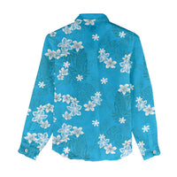 Hawaii Monstera Deliciosa Women Casual Shirt Blue Plumeria Polynesian Pattern LT05 - Polynesian Pride
