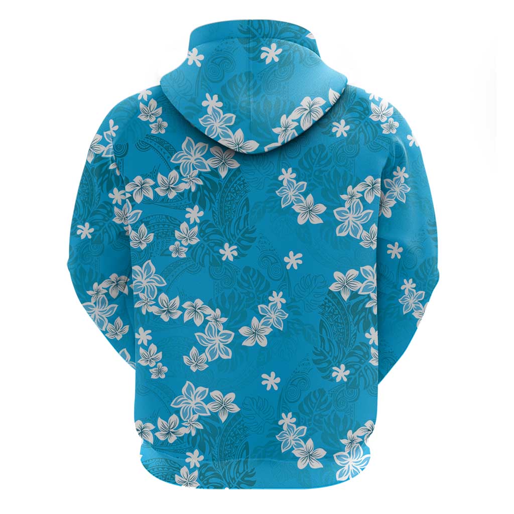 Hawaii Monstera Deliciosa Zip Hoodie Blue Plumeria Polynesian Pattern LT05 - Polynesian Pride
