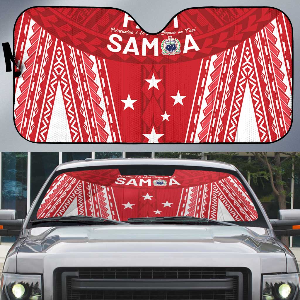 Samoa FAST Auto Sun Shade Forever Proud Samoan Tribal Pattern LT05 Red - Polynesian Pride