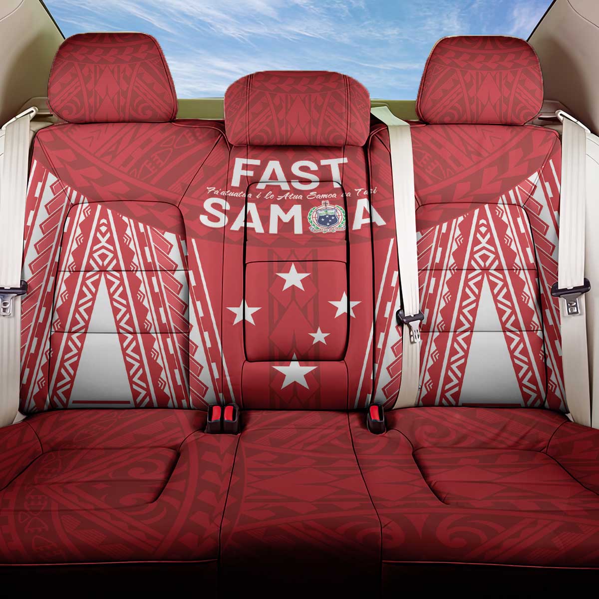 Samoa FAST Back Car Seat Cover Forever Proud Samoan Tribal Pattern LT05 One Size Red - Polynesian Pride