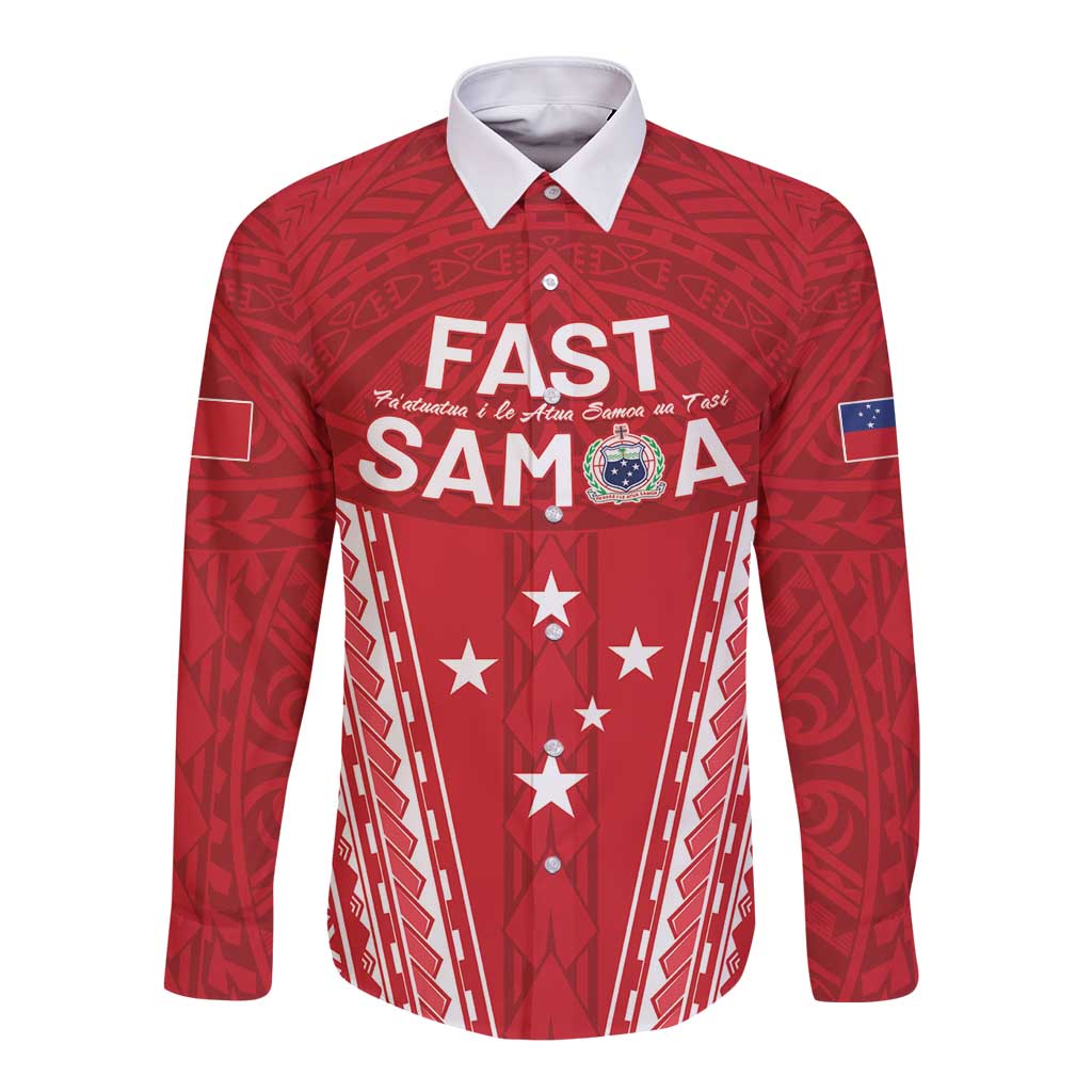 Samoa FAST Long Sleeve Button Shirt Forever Proud Samoan Tribal Pattern LT05 Unisex Red - Polynesian Pride