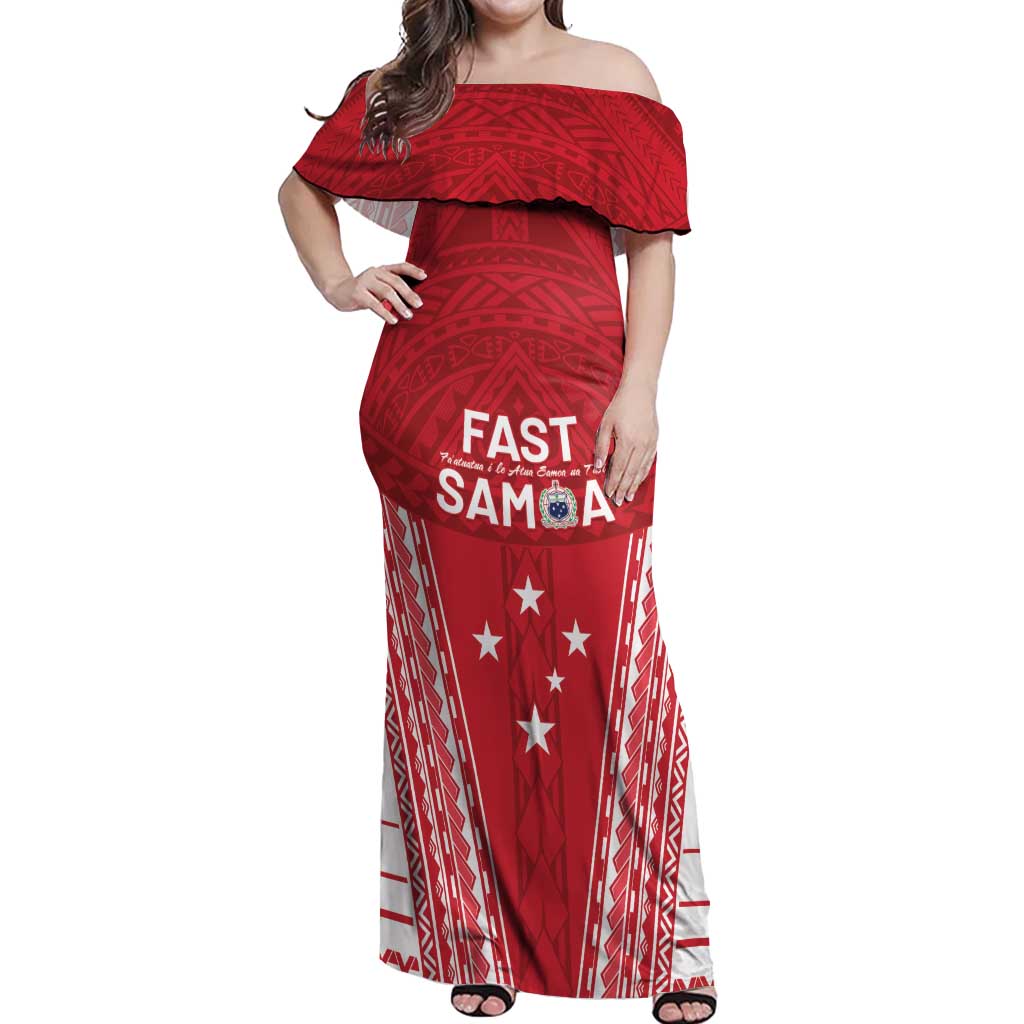 Samoa FAST Off Shoulder Maxi Dress Forever Proud Samoan Tribal Pattern LT05 Women Red - Polynesian Pride