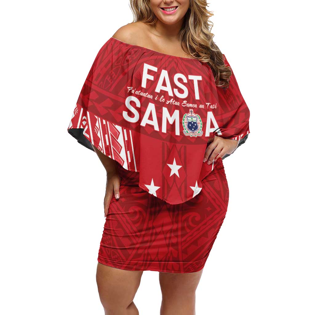 Samoa FAST Off Shoulder Short Dress Forever Proud Samoan Tribal Pattern LT05 Women Red - Polynesian Pride