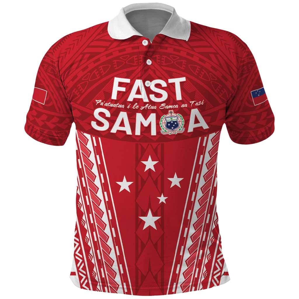 Samoa FAST Polo Shirt Forever Proud Samoan Tribal Pattern LT05 Red - Polynesian Pride