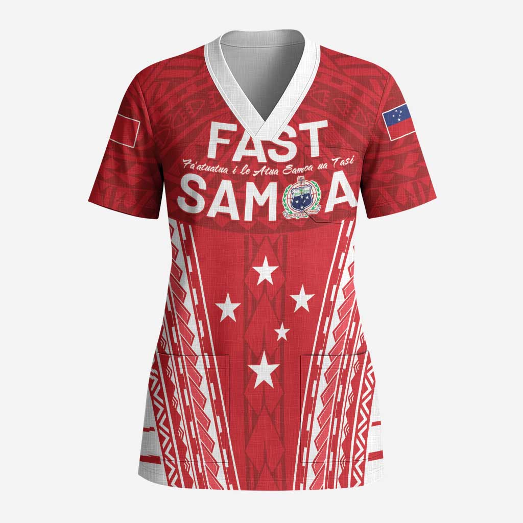 Samoa FAST Scrub Top Forever Proud Samoan Tribal Pattern LT05 Adult Red - Polynesian Pride