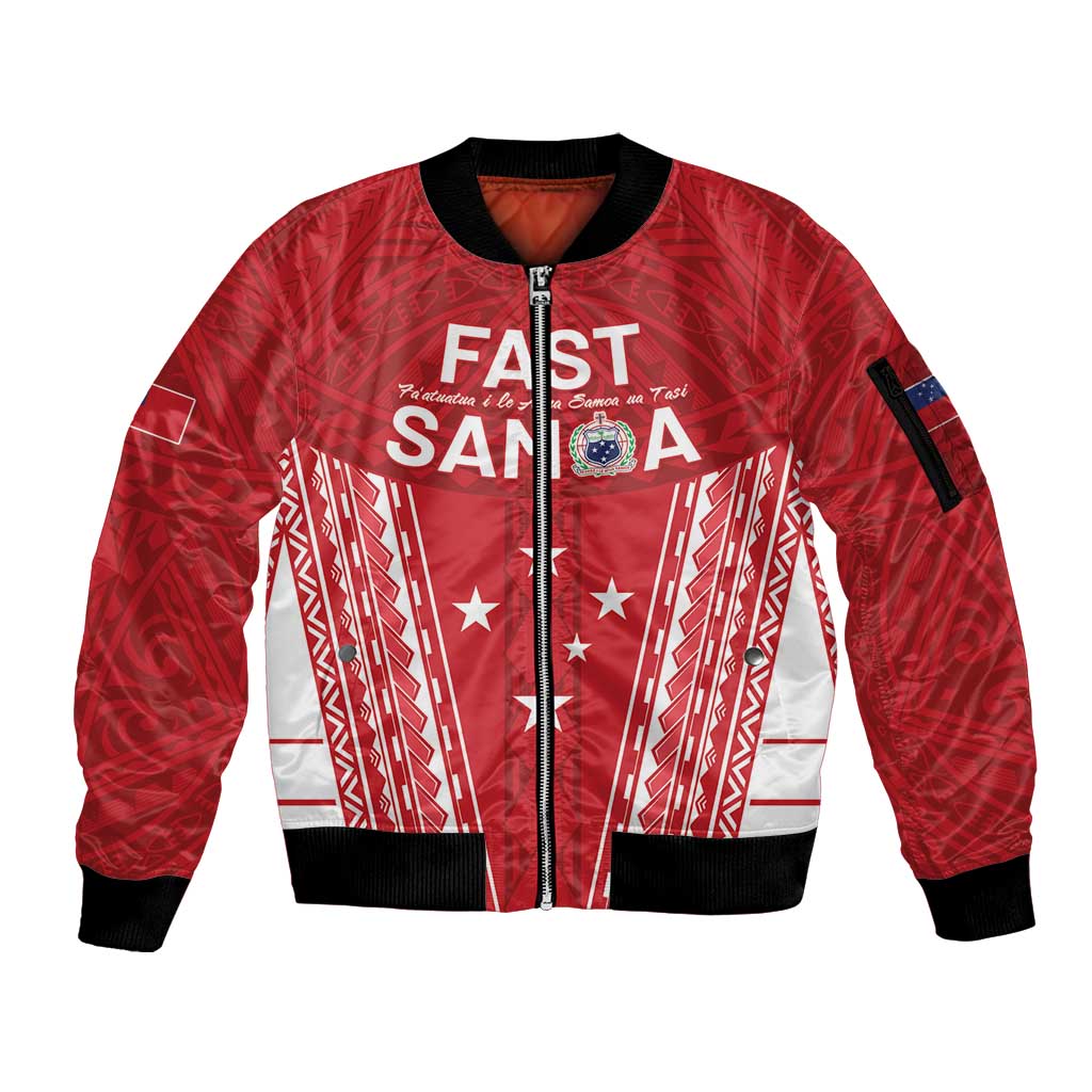 Samoa FAST Sleeve Zip Bomber Jacket Forever Proud Samoan Tribal Pattern LT05 Unisex Red - Polynesian Pride