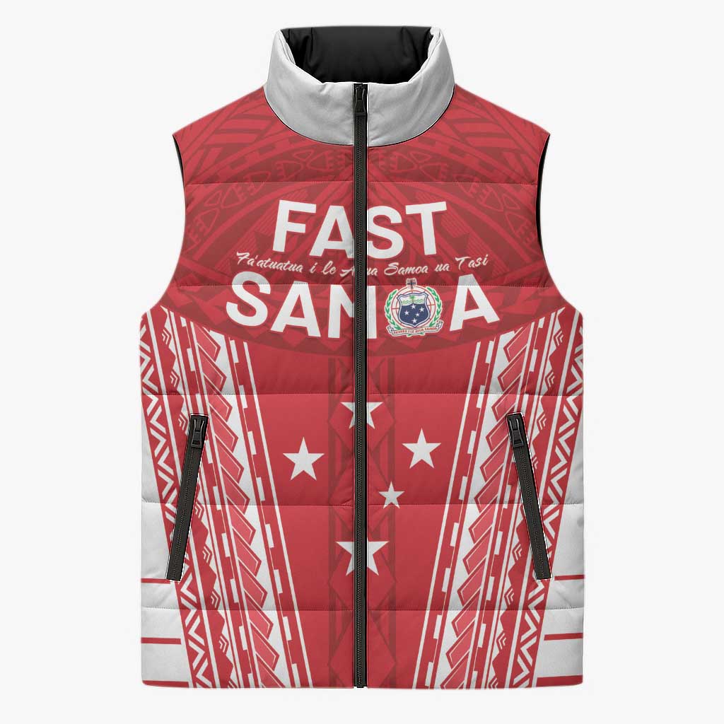 Samoa FAST Sleeveless Puffer Jacket Forever Proud Samoan Tribal Pattern LT05 Unisex Red - Polynesian Pride