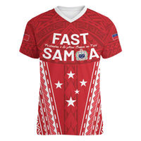 Samoa FAST Women V-Neck T-Shirt Forever Proud Samoan Tribal Pattern LT05 Female Red - Polynesian Pride