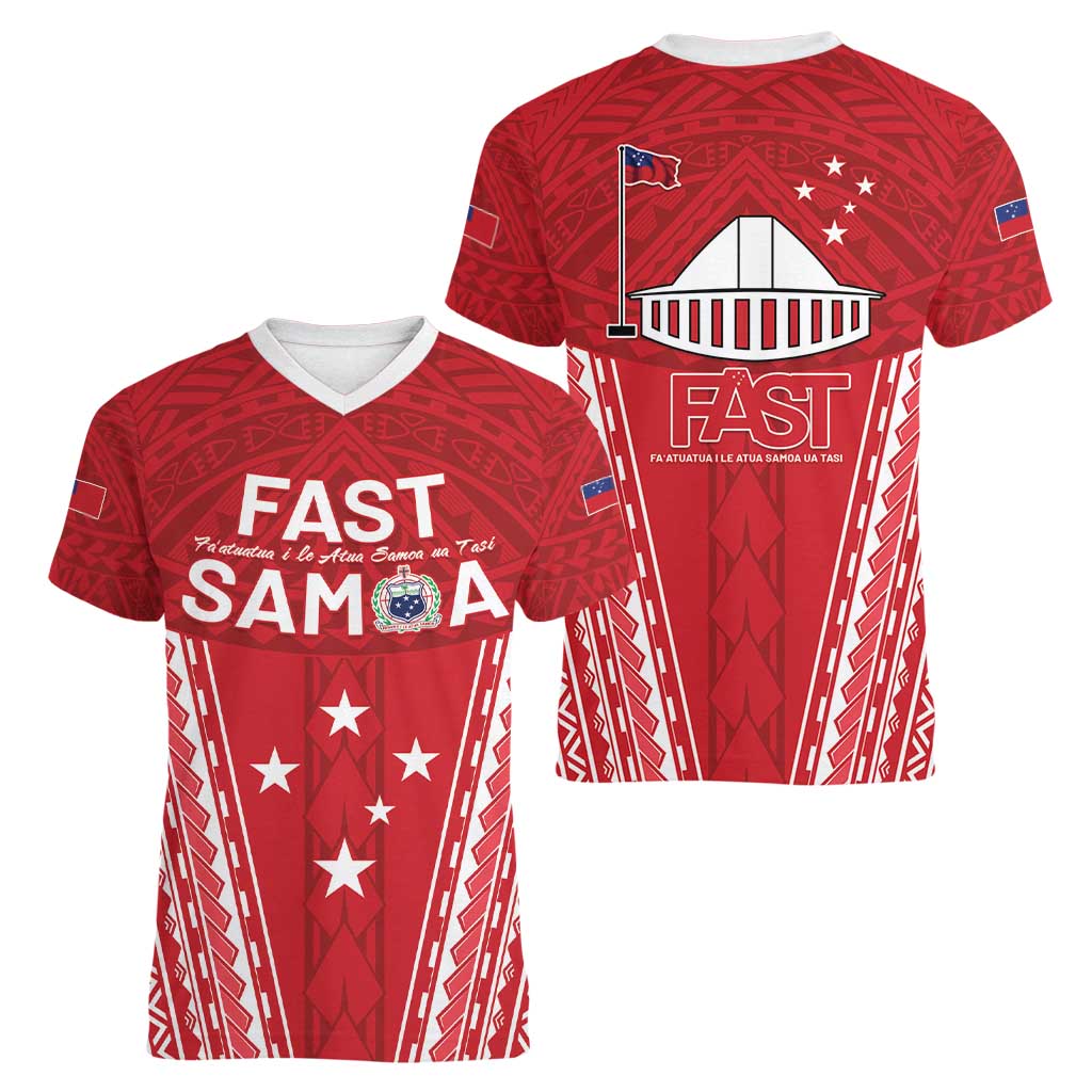 Samoa FAST Women V-Neck T-Shirt Forever Proud Samoan Tribal Pattern LT05 - Polynesian Pride