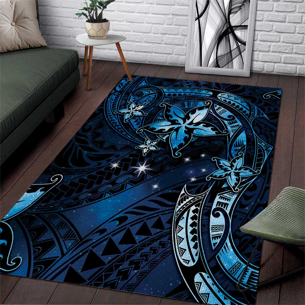 Hawaii Makahiki Season Area Rug Floral Tribal Tattoo Blue Galaxy LT05 Blue - Polynesian Pride