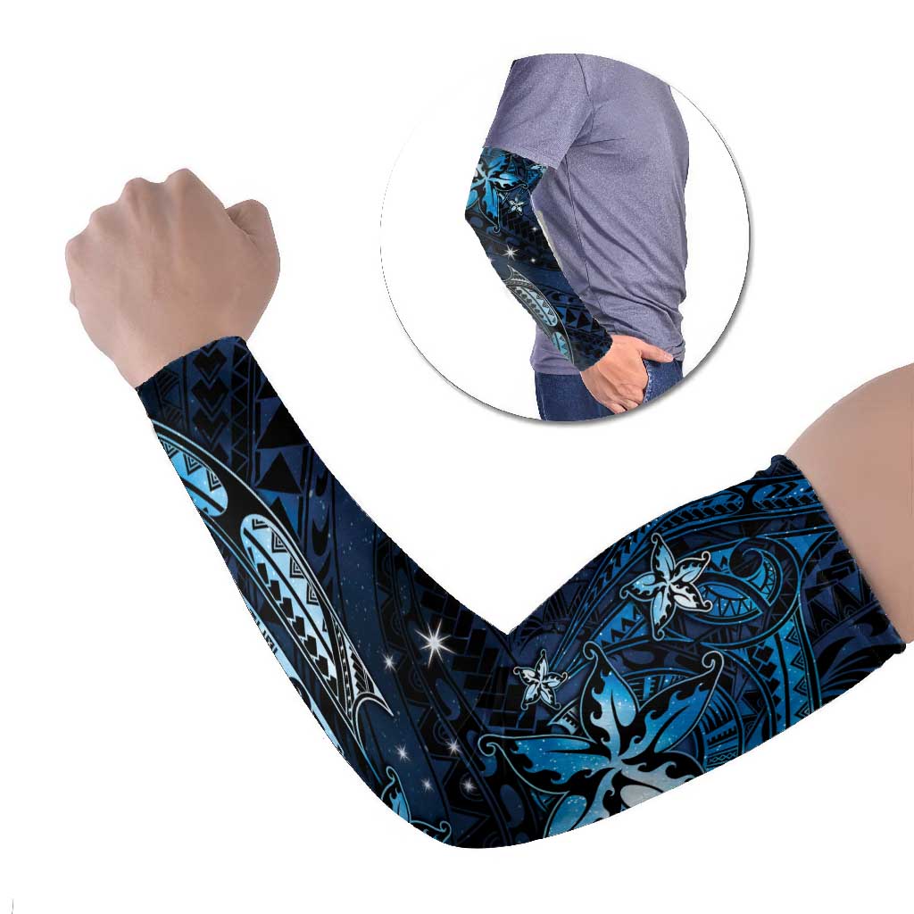 Hawaii Makahiki Season Arm Sleeves Floral Tribal Tattoo Blue Galaxy LT05 Set of 2 Blue - Polynesian Pride
