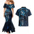 Hawaii Makahiki Season Couples Matching Mermaid Dress and Hawaiian Shirt Floral Tribal Tattoo Blue Galaxy