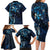 Hawaii Makahiki Season Family Matching Long Sleeve Bodycon Dress and Hawaiian Shirt Floral Tribal Tattoo Blue Galaxy