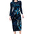 Hawaii Makahiki Season Family Matching Long Sleeve Bodycon Dress and Hawaiian Shirt Floral Tribal Tattoo Blue Galaxy