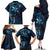 Hawaii Makahiki Season Family Matching Off The Shoulder Long Sleeve Dress and Hawaiian Shirt Floral Tribal Tattoo Blue Galaxy