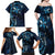 Hawaii Makahiki Season Family Matching Off Shoulder Maxi Dress and Hawaiian Shirt Floral Tribal Tattoo Blue Galaxy