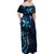 Hawaii Makahiki Season Family Matching Off Shoulder Maxi Dress and Hawaiian Shirt Floral Tribal Tattoo Blue Galaxy